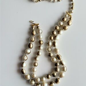 Vintage Faux Baroque Pearl Choker Necklace Multi Strand Gold Tone 14”